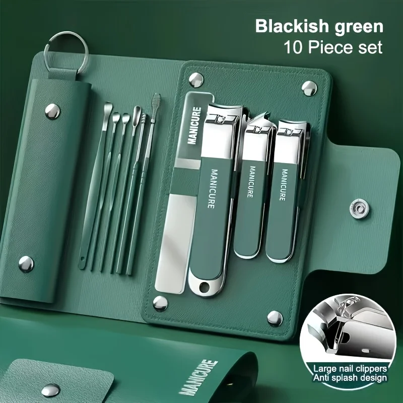 

10pcs Luxury Manicure and Pedicure Set - Splash-proof Nail Clippers, Ear Pickers, Super Sharp