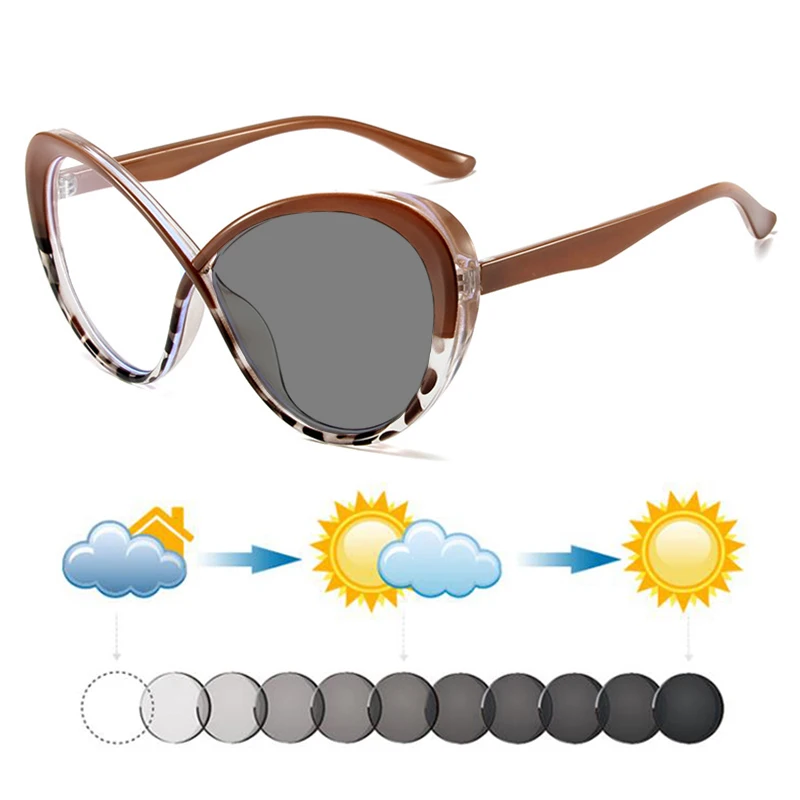 

Новая модная тенденция для женщин TR90, большие фотохромные солнцезащитные очки «кошачий глаз» для чтения, женские солнцезащитные очки для дальнозоркости, солнцезащитные очки для путешествий