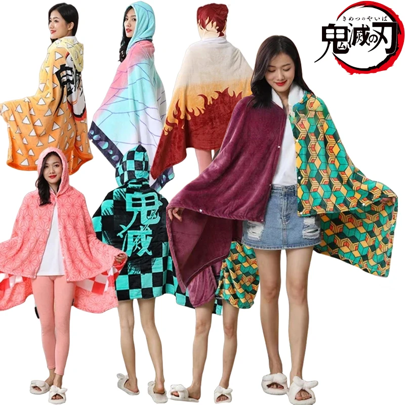 

Anime Demon Slayer Hoodie Blanket Cloak Pajamas Kimetsu No Yaiba Tanjirou Cosplay Prop Costume Cover Flannel Halloween Blanket