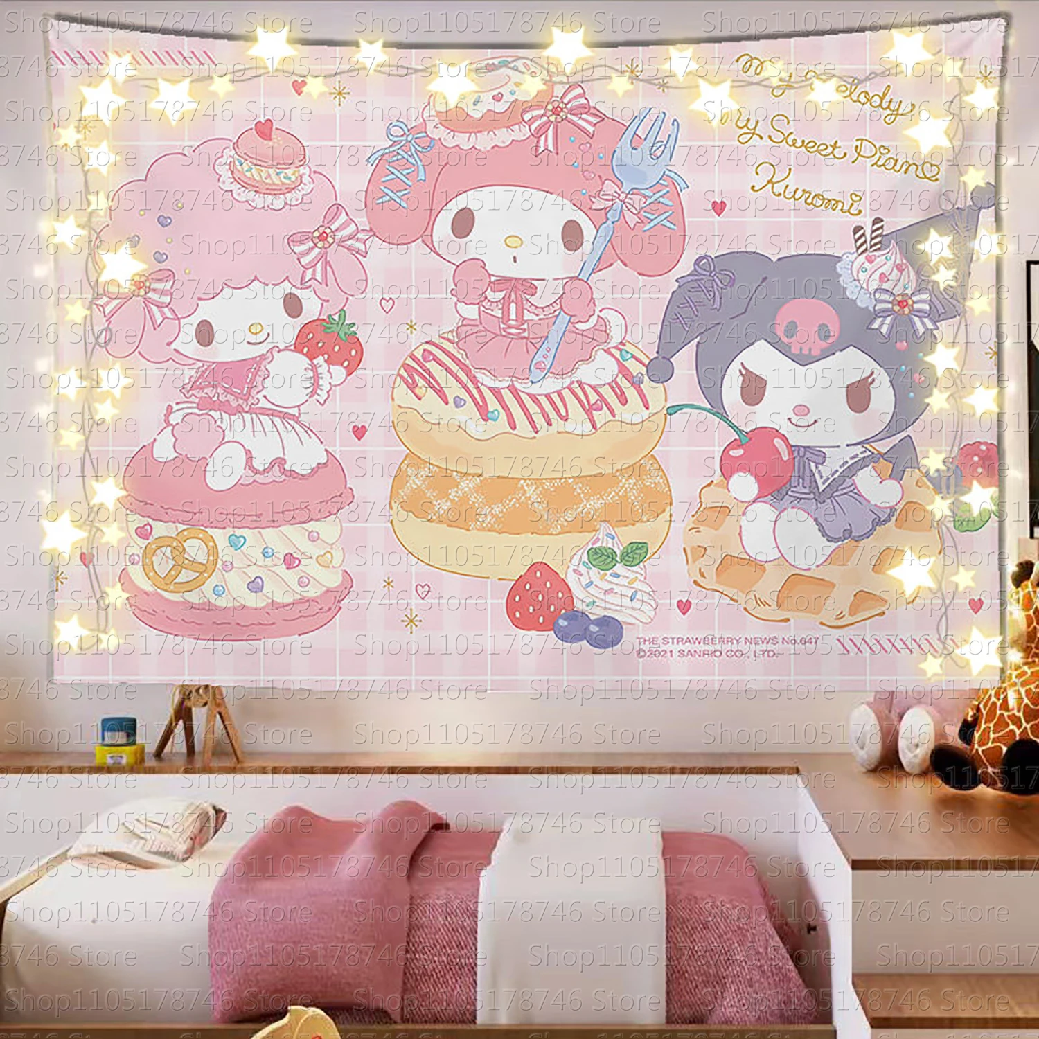 Wandteppich mit Sanrio-Cartoon-Motiv, niedliches Mädchenherz, bedruckt, Fantasy-Stil, Heimdekoration, Wandbehang, Wandteppich für Schlafzimmer und Wohnzimmer