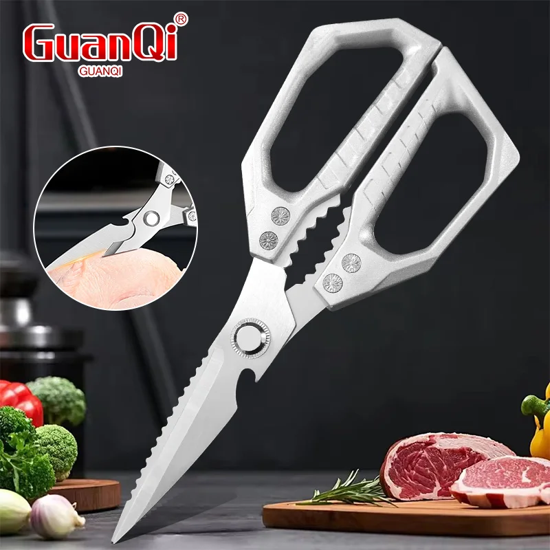 Stainless Steel Powerful Chicken Bone Scissors Strong Scissors Sharp Fish Bone Remover Scissors Household Kitchen Food Scissors