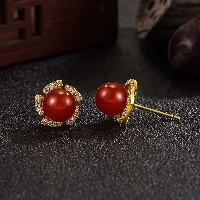 CN(Origin) 14K gold filled Red Ruby Earring for Women Green Aros Mujer Oreja Gemstone Emerald Bizuteria Garnet Stud Earrings