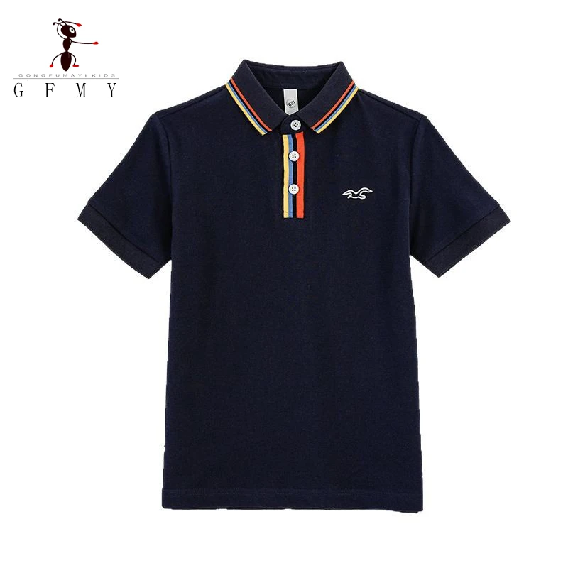 

Children's Polo Shirts Cotton Boy T-shirt 2025 Summer Stand Colorful Collar Short-sleeve Kids' Fying Bird Embroidery Clothing