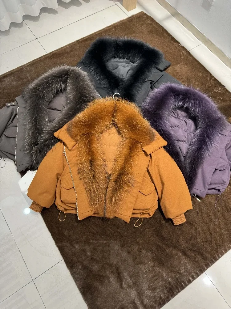 

White Duck Down Coats and Parks Down Jacket Women Lightweight Padded Jackets Women's Natural Fur Coat Raccoon Fur Winter Coat