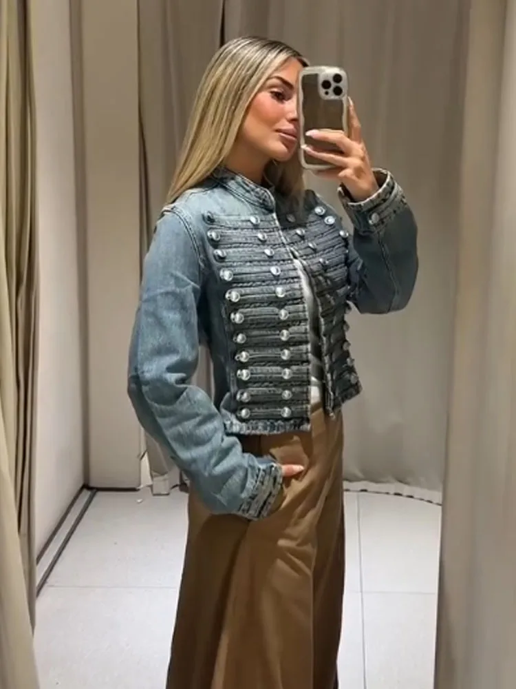 HH 2026 Women Fashion Shorts Suit Versatile Splicing Button Decoration Casual Denim Jacket+High Street Low Waist Mini Shorts