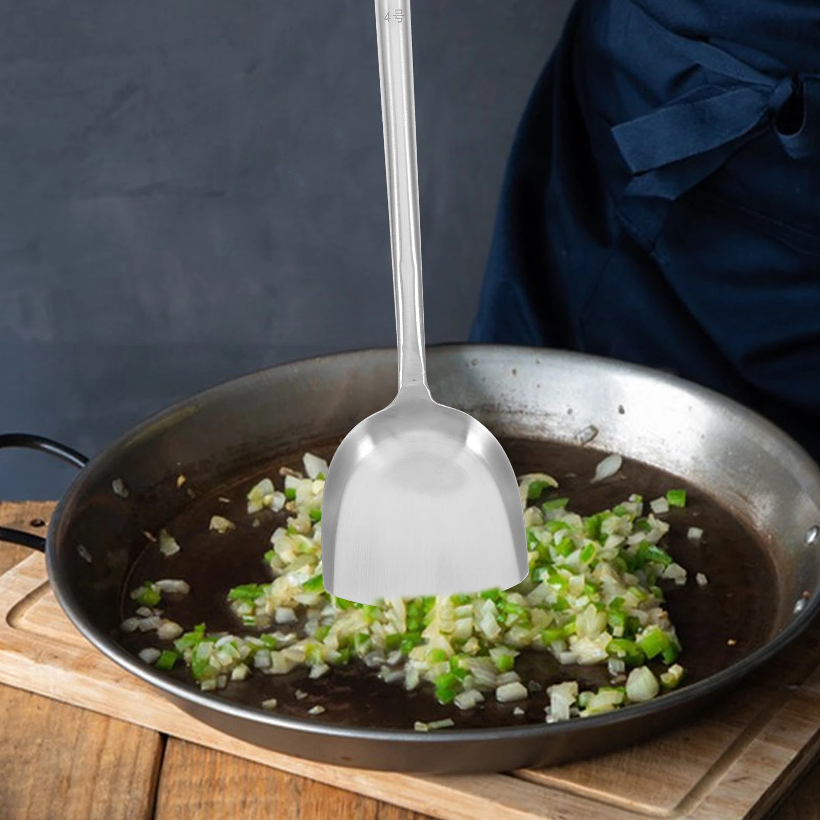 

Stainless Steel Long Handle Kitchen Spatula Wooden Grip Stir-Frying Flipping Cooking Utensil Home Restaurant Use Easy