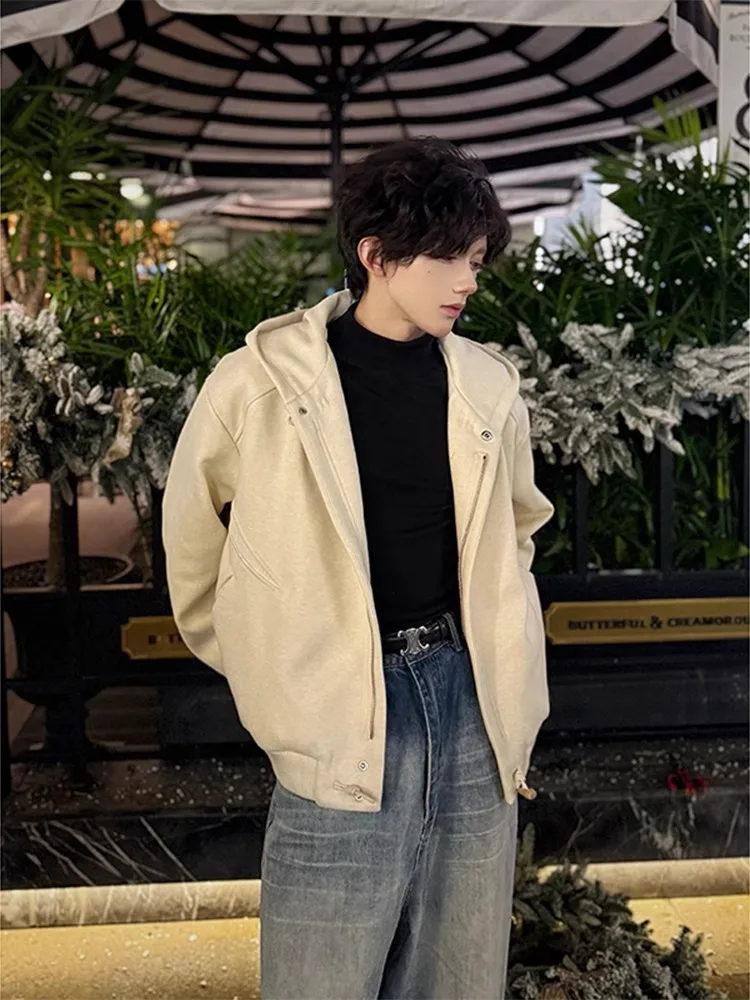 

Khaki Button-Up Cardigan Men's Loose Lazy Sle Hoodie Couple's Outerwear Autumn Winter American CleanFit Casual Faion
