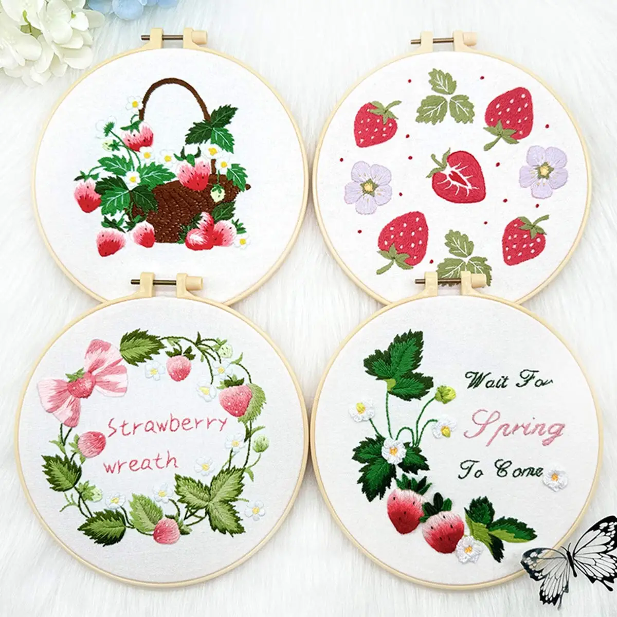 

Unfinished DIY Beginner Embroidery Kit Strawberry Fruit Theme Painting Decorative Sewing Thread Tool Set Fabric Material Bag