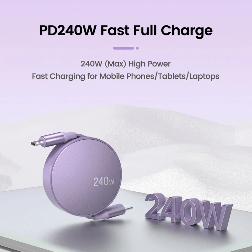 PD 240W Fast Charging Type C Cable Retractable USB C To USB C Data Cord For IPhone Samsung Huawei Xiaomi Retractable Data Cable