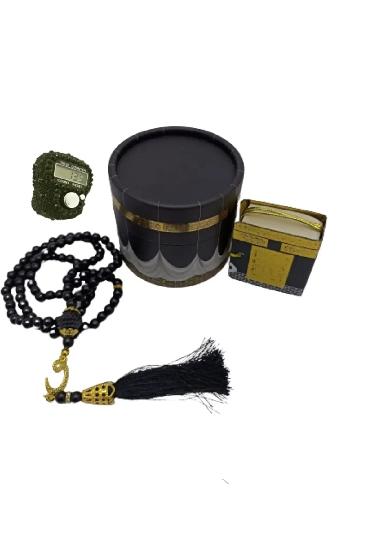 

Mini Cylinder Boxed Mevlit Gift Set Kabeli Black (mini Quran pearl Tasbih 99 stone Zikirmat