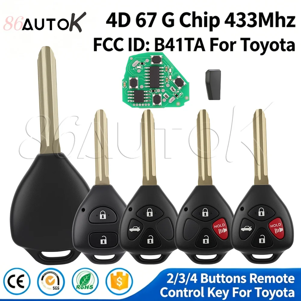 

89070-52E61 B41TA Remote Car Key For Toyota Yaris Innova Corolla Innova Hilux Forruner 433Mhz 4D 67 G Chip 8907052E61 Smart Key