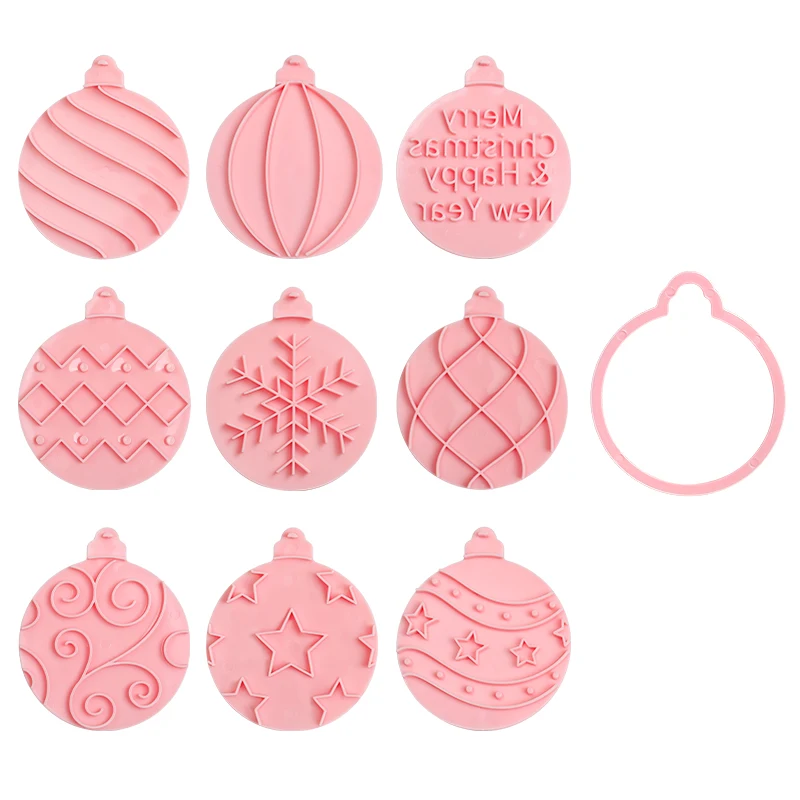

10pcs Christmas Cookie Cutter Mold Christmas Ball Shaped 3D Cartoon Pressable Biscuit Cutter Stamp For Xmas 2025 New Year Noel