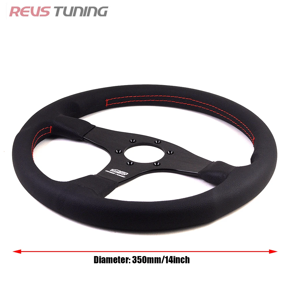 350mm Universal 14'' Leather Flat JDM Style Mugen Power Car Drift Sport Racing Steering Wheel For Honda view 5