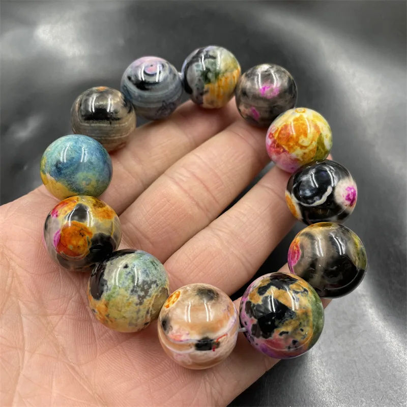 

20mm Colorful Old Ball Men's Retro Distressed Peter the Great Agate round Beads Bracelet