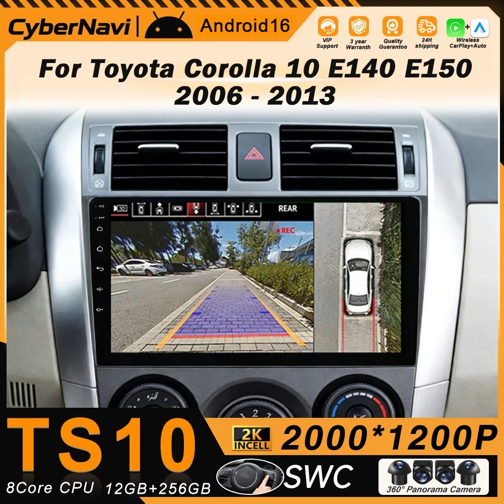 

Android 16 Car Radio For Toyota Corolla 10 E140 E150 2006 - 2013 Multimedia Video Player Auto Wireless Carplay Adapter Head Unit