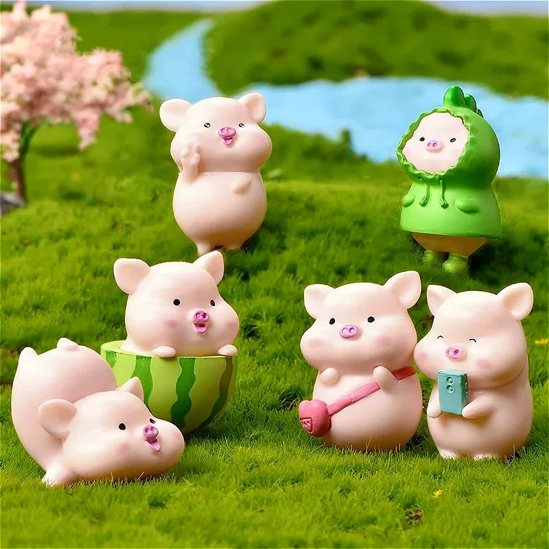 Kawaii Pig Resin Diy Home Decoration Figurines Dollhouse Moss Terrarium Landscape Accessories Fairy Garden Miniatures Room Decor