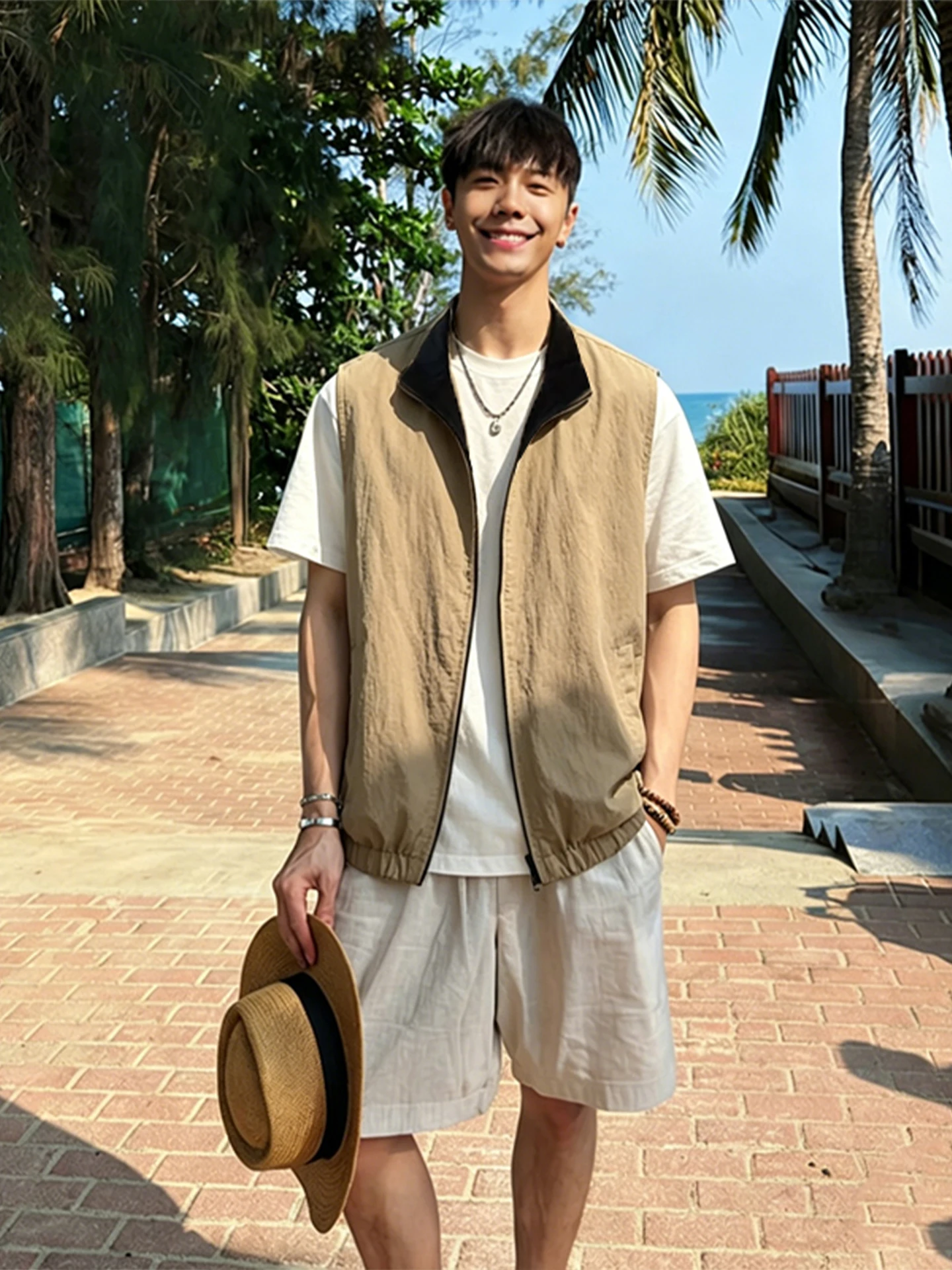 

Double-Sided Wear Linen Men's Vest Summer Casual Style Sleeveless Old Money Fashion Loose Fit Regular Length Zipper Closure