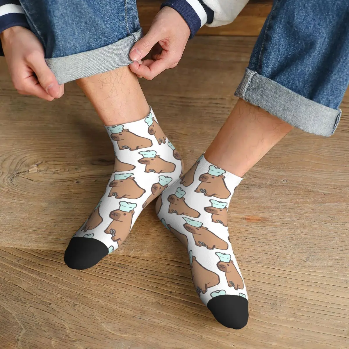 Calcetines de Chef Capybara, medias absorbentes del sudor Harajuku, calcetines para todas las estaciones, accesorios para regalo de cumpleaños para hombre y mujer