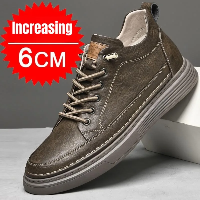 

PDEP Men's Shoes New Autumn Fashion Inner Elevated 6CM Lift Leather Casual Board Sneakers Zapatillas Hombres 2023