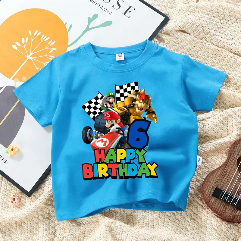 

Super Marios Children Birthday Number T Shirt Clothes Party Cartoon Figure Print Boys T-Shirt White Short Sleeve Tops Tee Gift