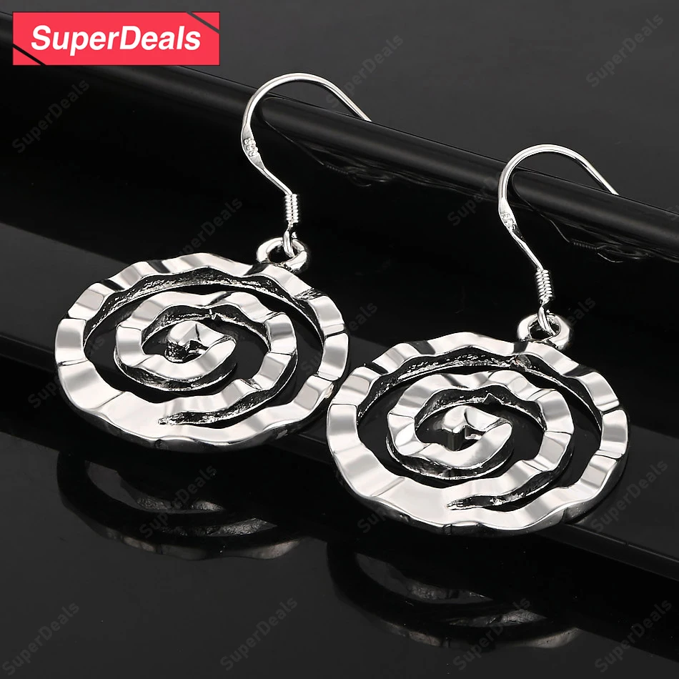 

SuperDeals 925 Sterling Silver Spiral Circle Drop Earrings Fashion Charm Jewelry Women Temperament Earrings Birthday Party Gift