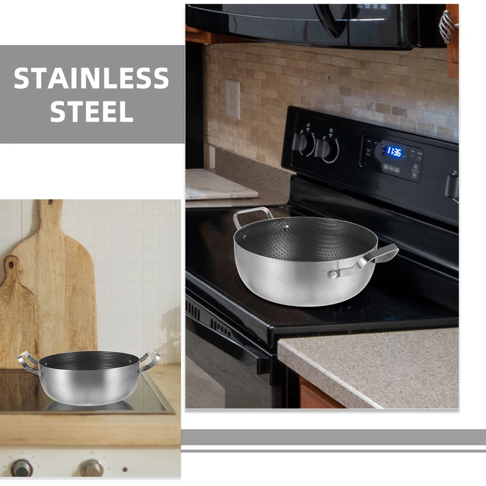 

Honeycomb Non stick Double handled Cooking Pot Stainless Steel Soup Frying Pan Kitchen Hotpot Multi purpose Easy Clean