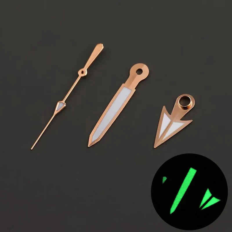 NH35 Watch Hands Green Luminous pointer Silver Rose Gold Fits NH36 4R35 4R36 7S Movement Seiko SKX007 SKX009 SRPD Watch Hand Kit view 4