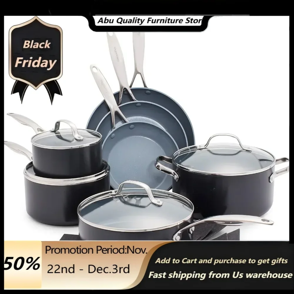 Valencia Pro Hard Anodized Healthy Ceramic Nonstick 11 Piece Cookware Pots And Pans Set, PFAS-Free, Induction, Dishwash