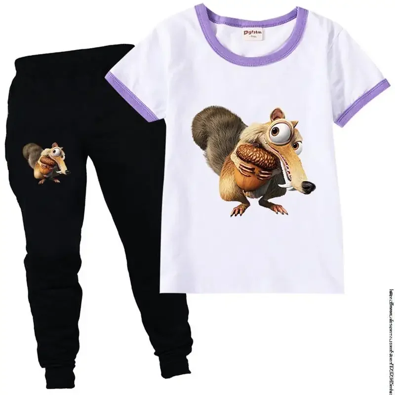 Summer Beach Suit 2 To 15 Years Old Baby Girls Clothing Sets Ice Age Squirrel 2Pcs Short Sleeve Tshirts  Child Boy Outfits Pants