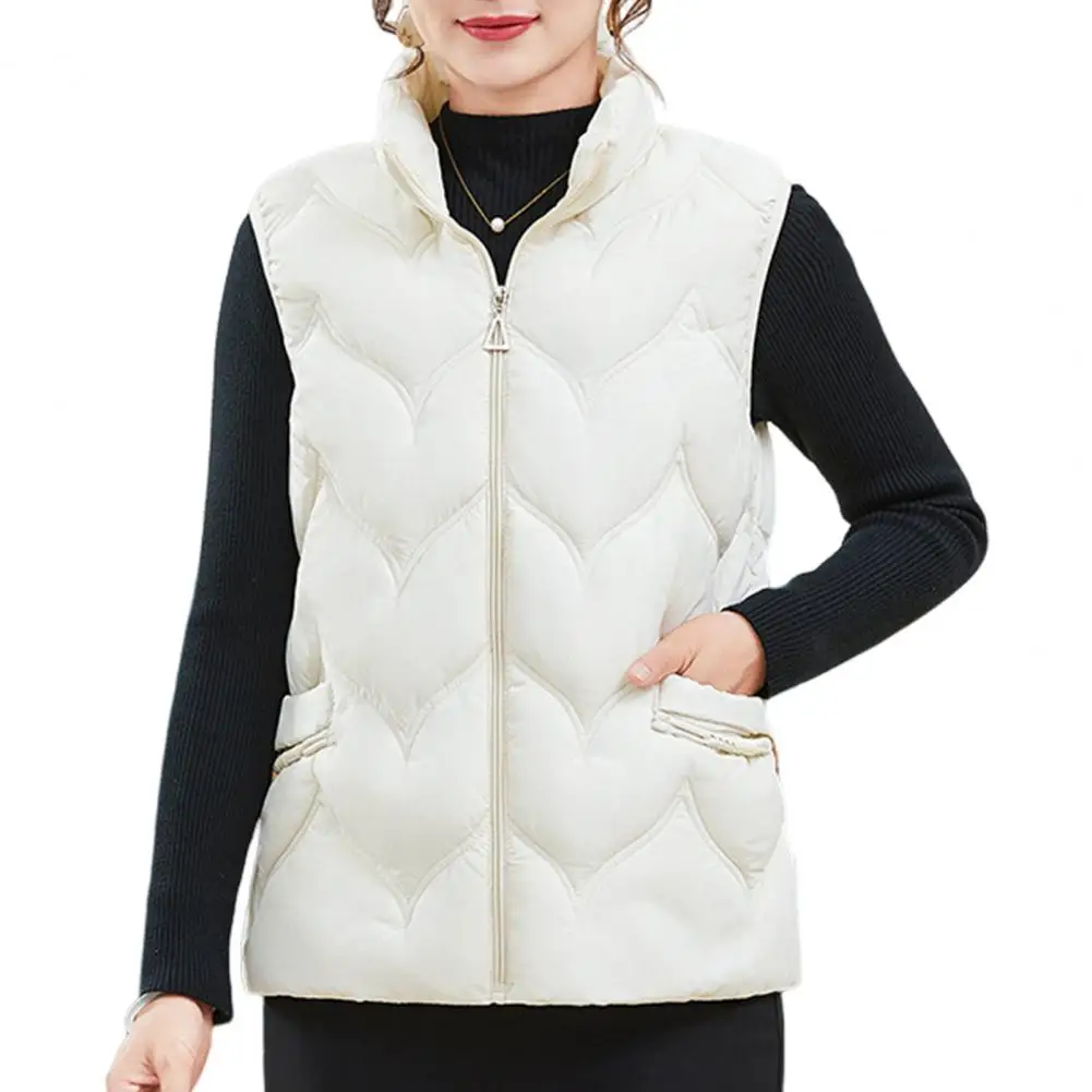 Winter Dames Vest Jas Dikke Opstaande Kraag Hals Mouwloos Bovenkleding Effen Kleur Ritssluiting Gewatteerd Damesvest