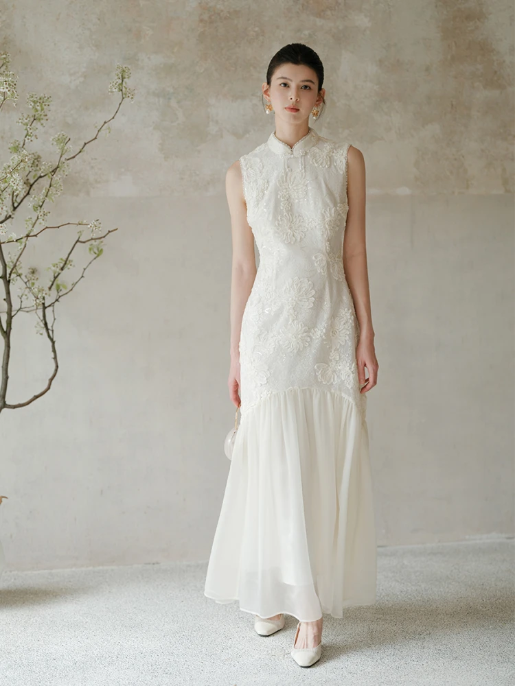 

Новое модное женское летнее платье-ципао в китайском стиле с вышивкой, длинное, из полиэстера