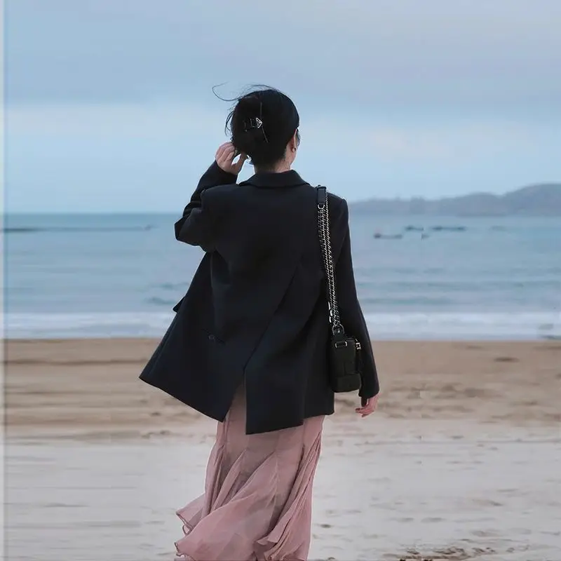 Abbigliamento donna Trend 2025 Blazer Donna Due bottoni appropriato quadrato legato gambe a strati irregolare senza bottoni Casaco Doubled