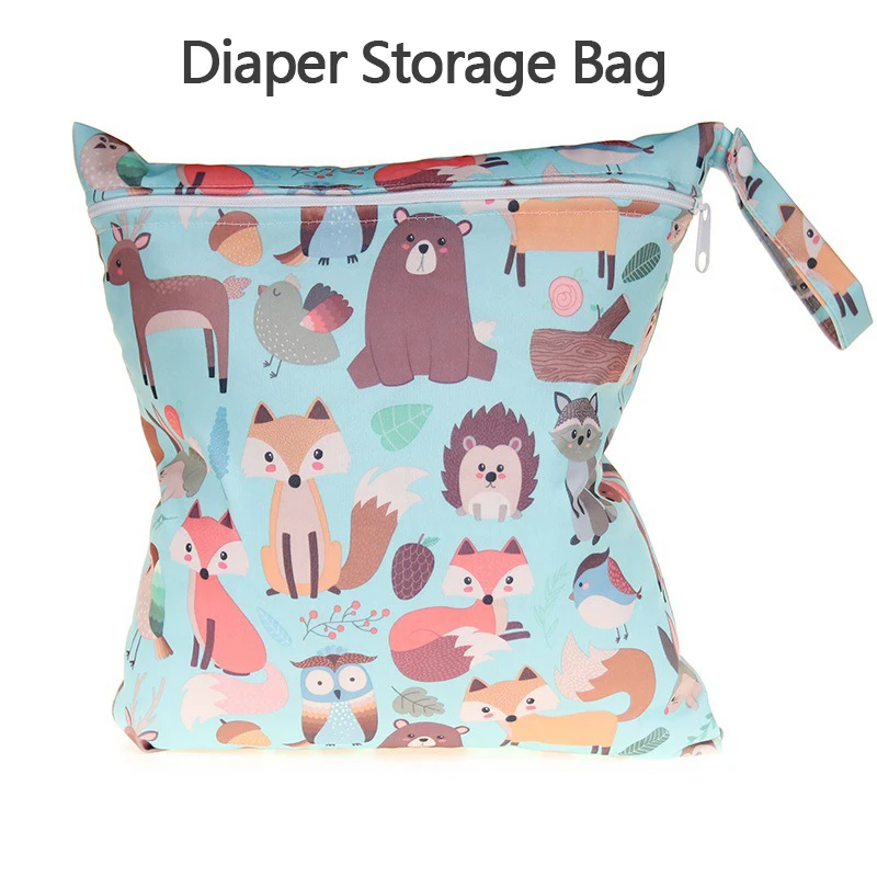 Baby Diaper Storage Bag 30X28cm Waterproof Single Zipper Storage Bag Cartoon Pattern Baby Portable Travel Cart Stroke Handbag