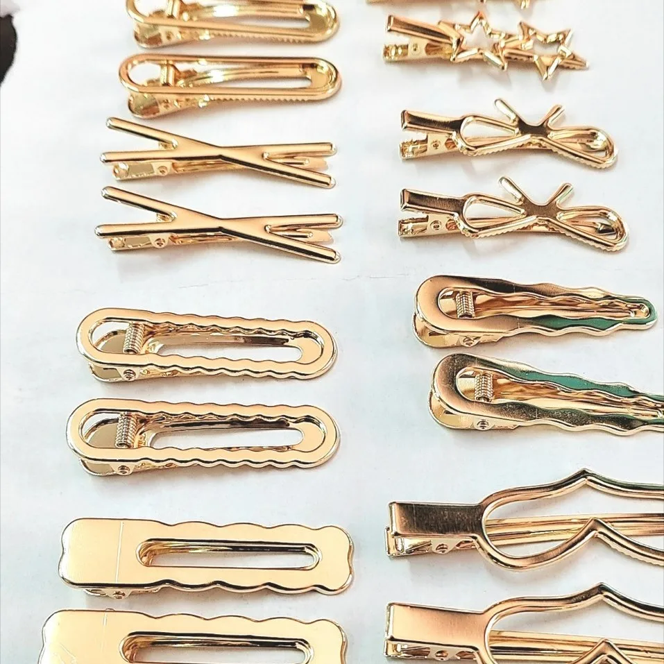 2pcs/set Simple Metal Bangs Hairpins Women Girls Hollow Out Hair Side Clip Gold Color Hairgrip Broken Hair Styling Accessories