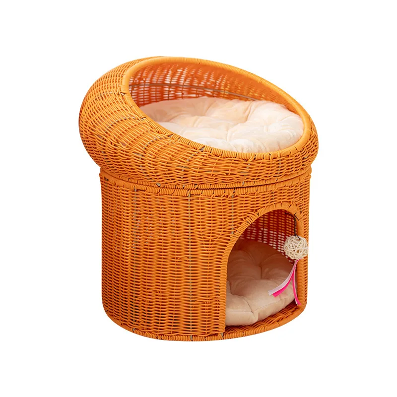 

Cat Summer Cool Cat Nest Breathable Vine Weaving House Baby Cat Nest Four Seasons Universal Double Layer Semi Closed Pet Nest