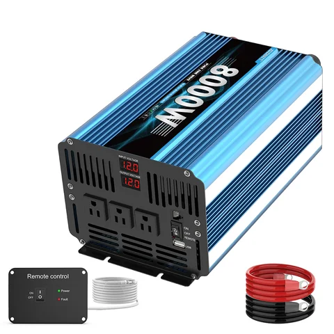 8000W Peak Power Inverter 3000W Pure Sine Wave DC 12V 24V To AC 120V with Remote Control and USB LCD Display Vehicles RV Boat