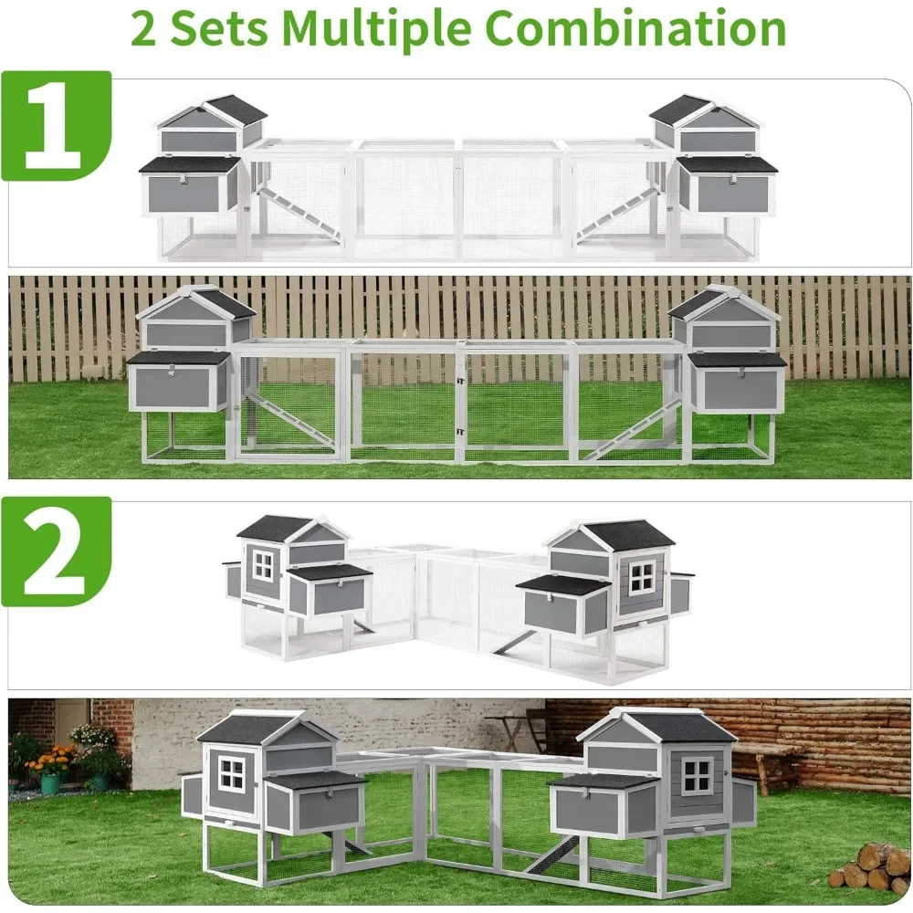 157 Inch Large Chicken Coop, Expandable Wooden Chicken Coop Poultry Cage, with 4 Chicken Coops and Cages