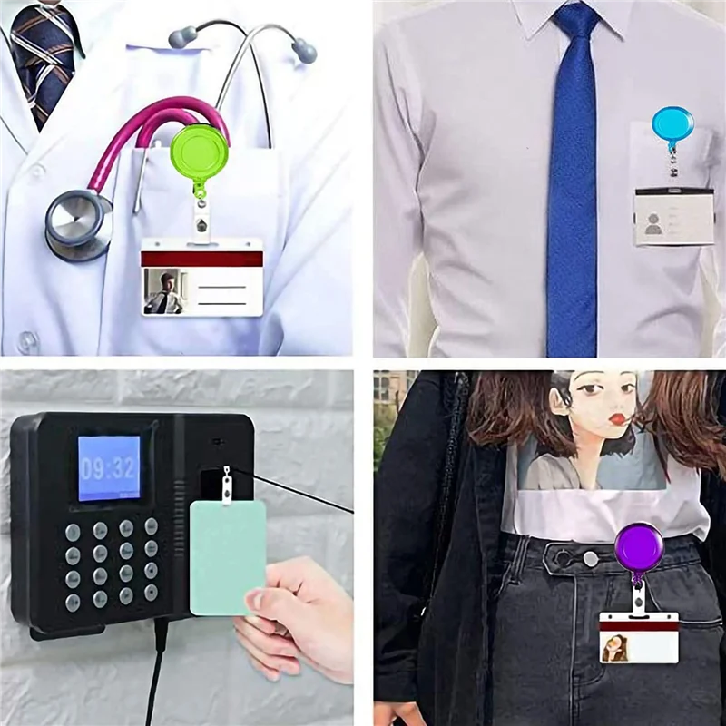 รอกป้ายหดเก็บได้60แพ็คที่ใส่ป้ายคลิปสำหรับแขวนบัตรประชาชนคีย์การ์ดแบบสุ่มสี