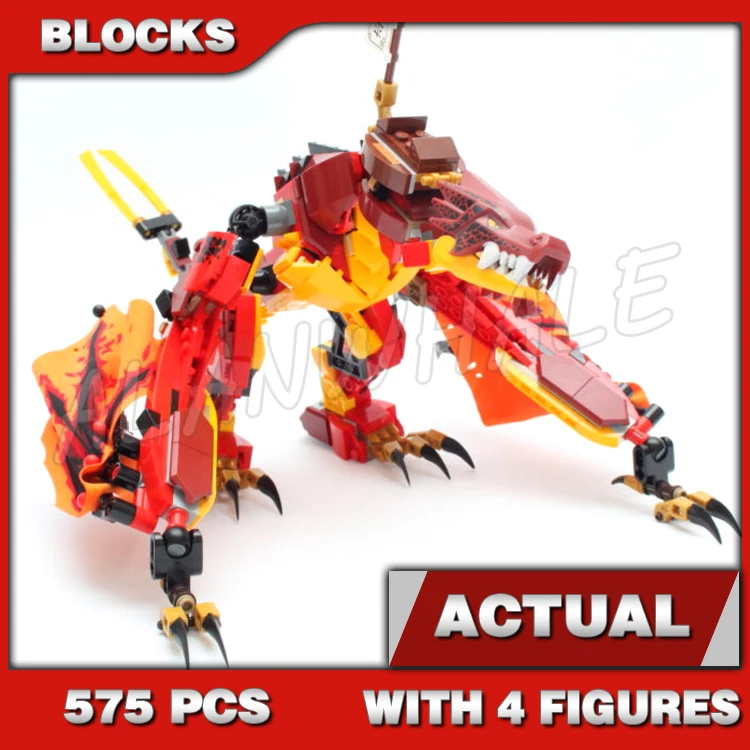 

575pcs Shinobi Red Flying Fire Dragon Attack Posable Tail Legs Jaw Wings Flame 60080 Building Block Sets Compatible With Model
