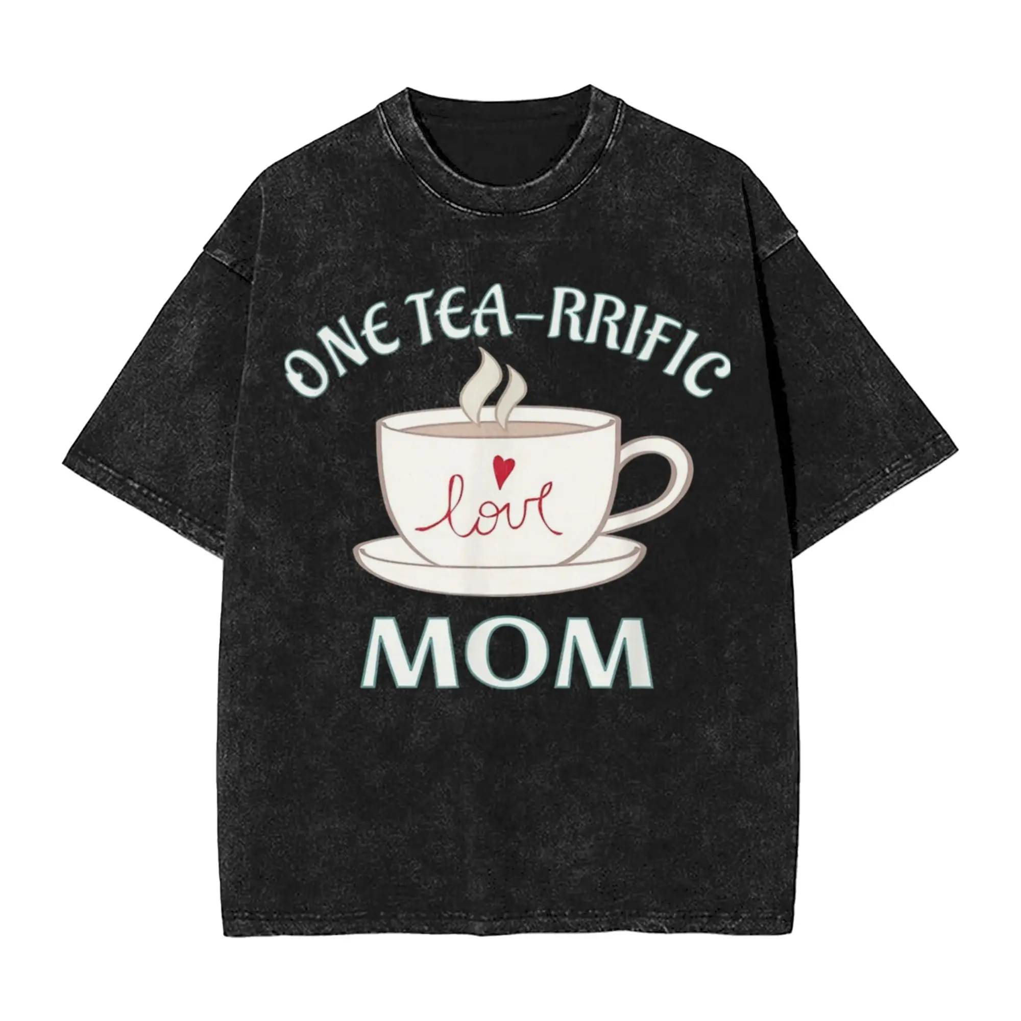 One Tearrific Mom Mothers Day Pun Tea T Shirt Hip Hop Washed Cotton Oversize T-Shirts Vintage for Men Women Tops Streetwear Tees
