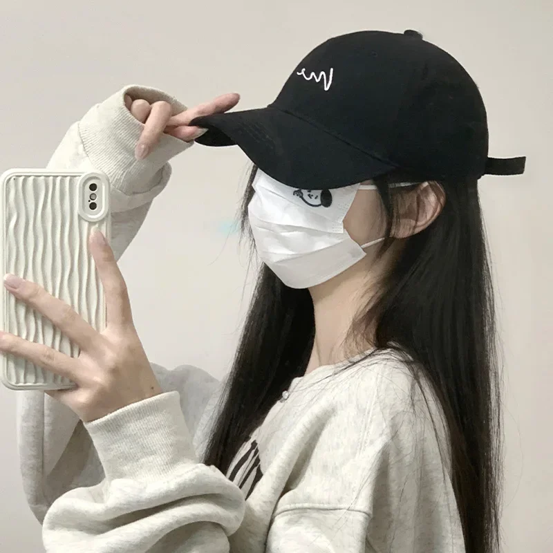 Black baseball cap women's 2026 new large head circumference showing face small wide brim summer sun protection peaked cap men