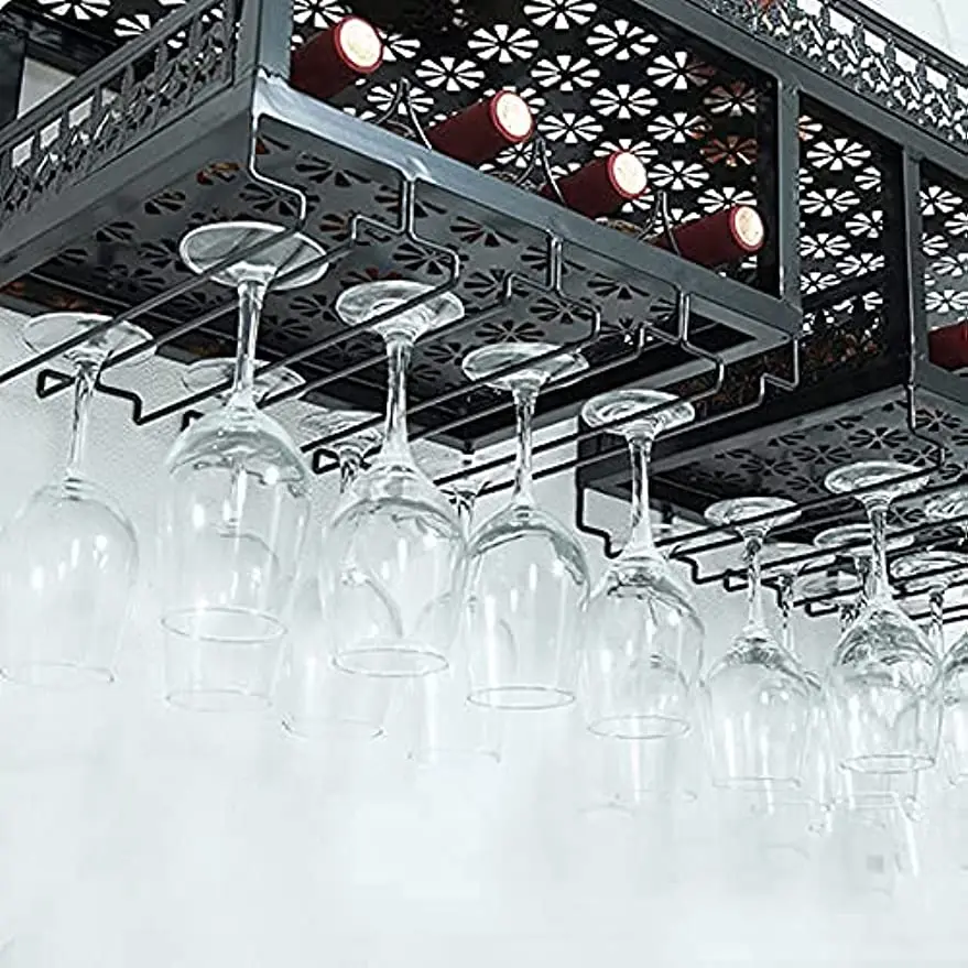 Wine Rack Wall Mounted 16~24 Wine Glasses  3-Tier Liquor Wine Holder Sturdy Iron Wine Shelves 39.4