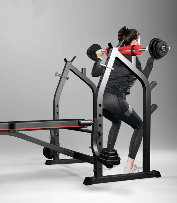 Multifunctional Folding Weight-Lifting Bed for Men, Push Bench, Squat Rack, Barbell Set, Household Fitness Equipment