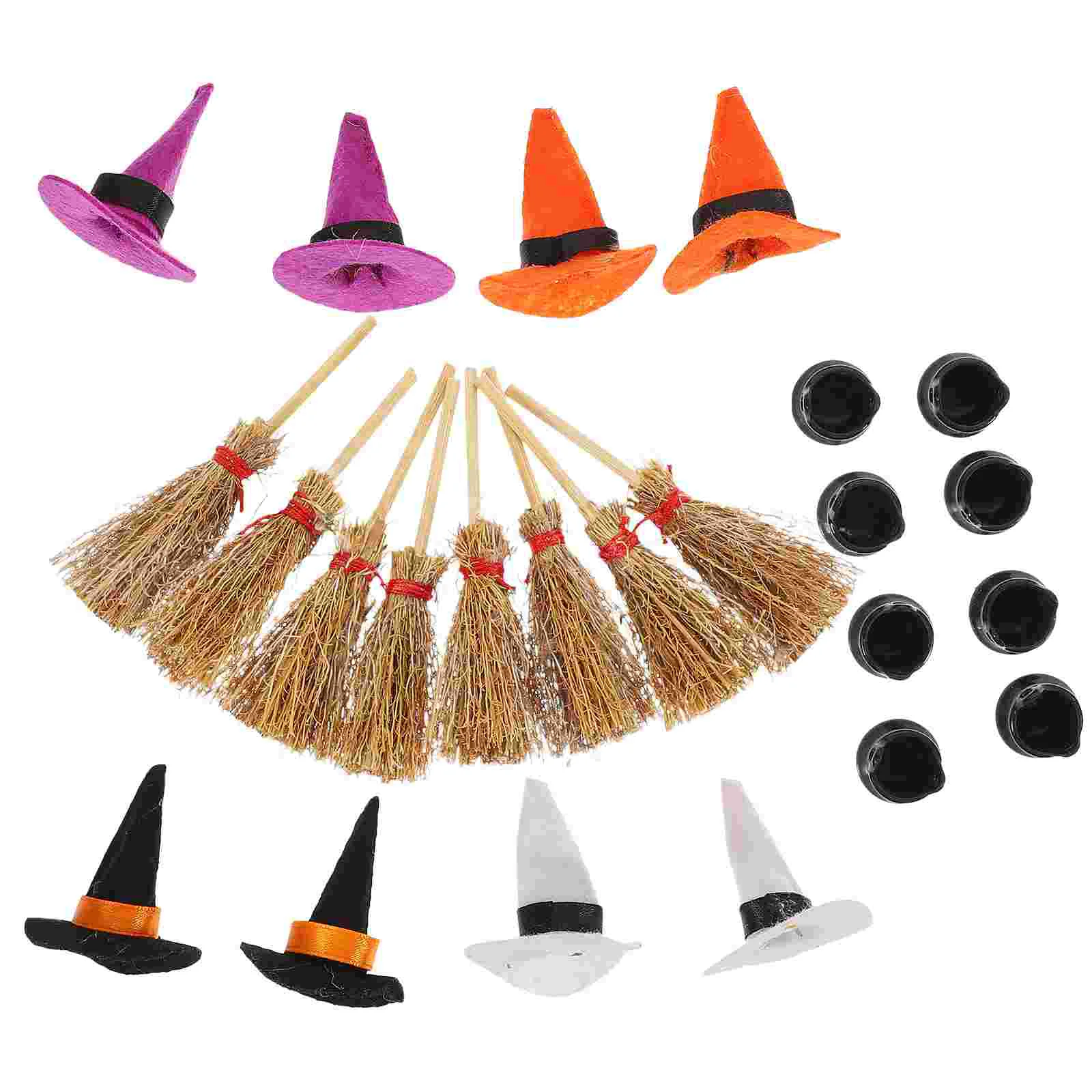 Halloween Gnome Hat Witch Bucket Set Cauldron Decoration Miniature Broom Dolls Tiny Toy Home and Fabric Wooden Party for House