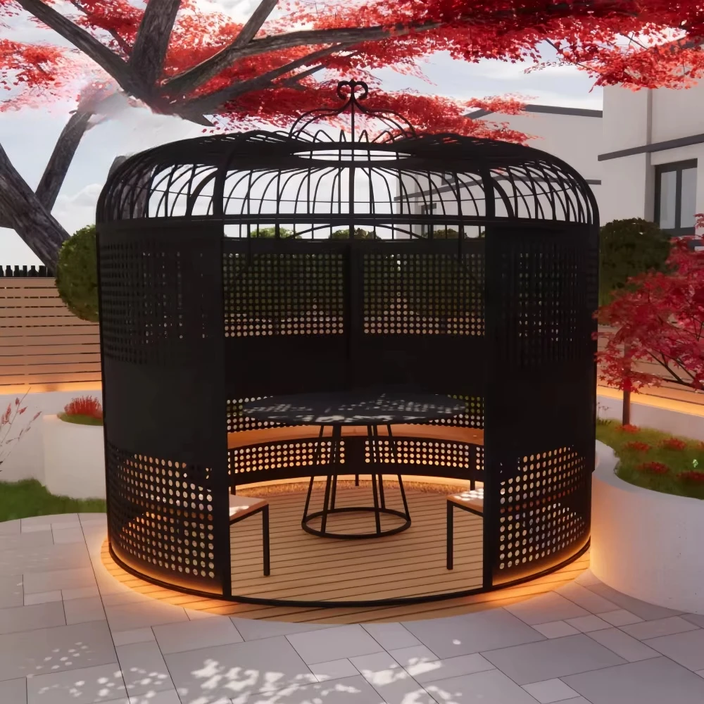 Vintage European four-sided birdcage metal pavilion outdoor courtyard backyard deck arbor divider