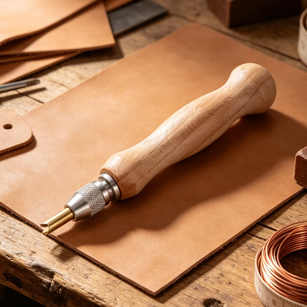 Replaceable Head Leather Edge Creaser Leather Edge Creasing Tool,Brass Edge Marking Leather Craft Black/Yellow Wood Handle Tools