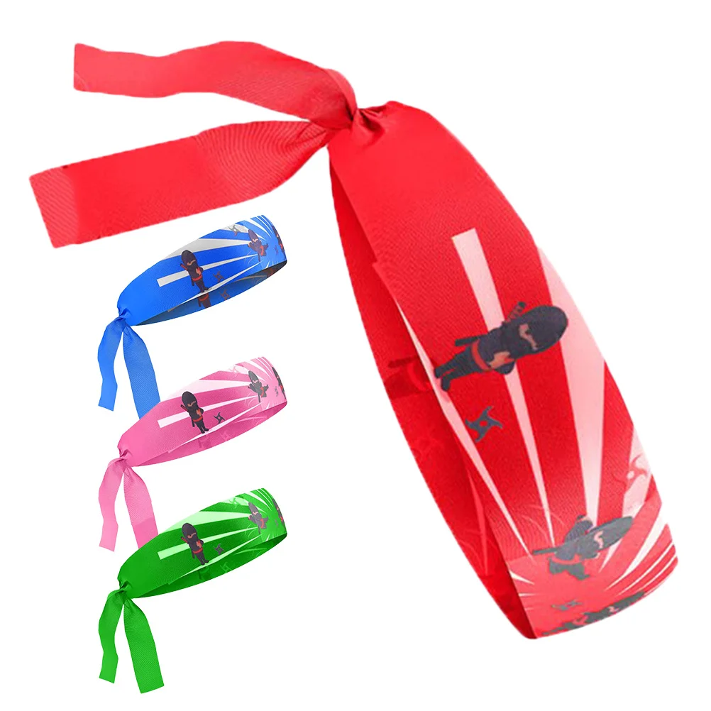 

4pcs Ninja Headband For Kids Japanese Bandana Headwrap Karate Costume Accessories Party Decorations Sports Head Tie Sushi Chef