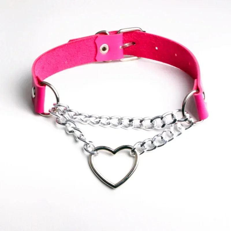 Collar de cadena de corazón de melocotón de cuero PU Sexy, Bondage BDSM, arnés corporal esclavo, Juguetes sexuales para juego de pareja