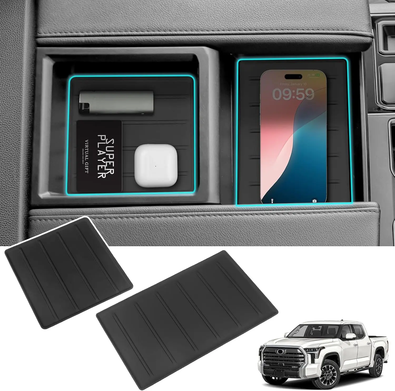 

2PC Center Console Tray Liner Compatible with Toyota 2022-2026 Tundra (Only Fit SR,SR5,Limited) & 2023-2026 Sequoia Accessories