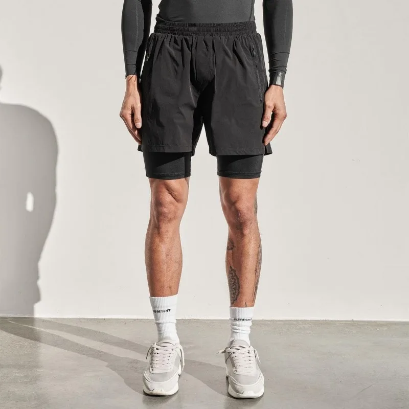

Men Elastic Waist Double Layer Sports Shorts Breathable Fitness Running Basketball Casual Short Pants